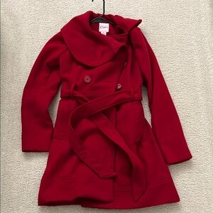 chic Red Pea Coat with Wrap Style and Long Sleeves